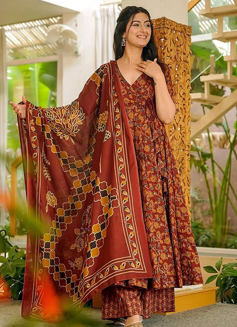Maroon heavy digital printed pure maslin salwar-kameez
