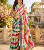 multicolor chanderi cotton checked printed pre draped saree
