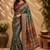 peacock green chanderi cotton floral jaal printed pre-stitched saree