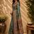 peacock green chanderi cotton floral jaal printed pre-stitched saree