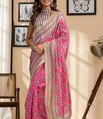 light pink chanderi cotton floral butti printed ready to wear saree
