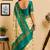 cream & rama green chanderi cotton chevron/zig-zag printed pre-stitched saree