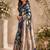 navy blue chanderi cotton multicolor floral printed pre draped saree