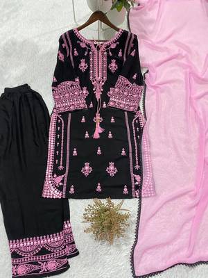 Designer rayon embroidered palazzo suit set with mirror effect work 3
