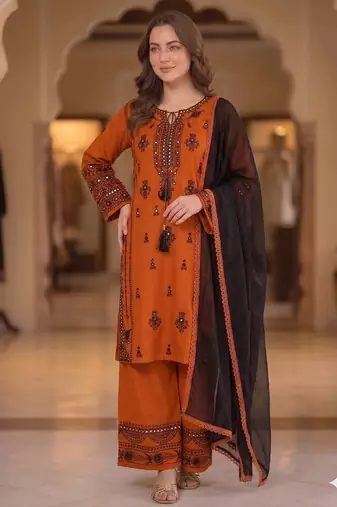 Designer rayon embroidered plazzo suit set with mirror effect work