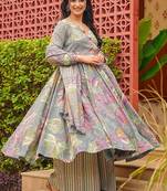 Grey heavy digital printed pure maslin salwar-kameez