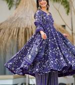 Blue heavy digital printed pure maslin salwar-kameez