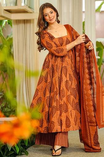 Orange heavy digital printed pure maslin salwar-kameez