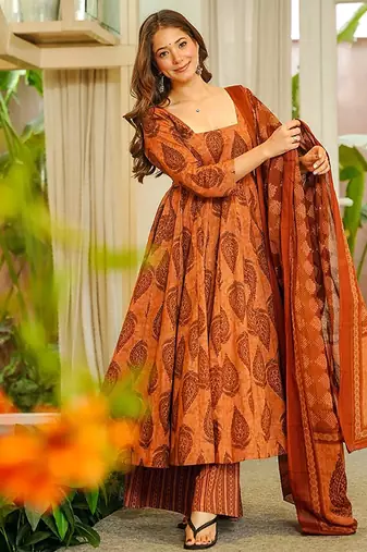 Orange heavy digital printed pure maslin salwar-kameez
