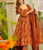 Orange heavy digital printed pure maslin salwar-kameez