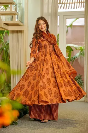 Orange heavy digital printed pure maslin salwar-kameez