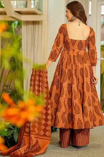 Orange heavy digital printed pure maslin salwar-kameez