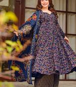 Blue heavy digital printed pure maslin salwar-kameez