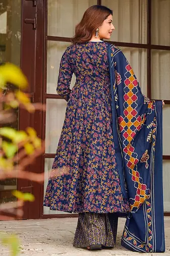 Blue heavy digital printed pure maslin salwar-kameez