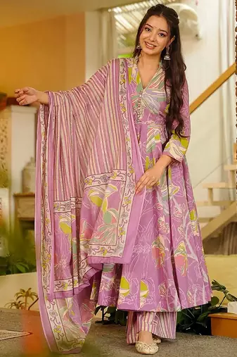 Pink heavy digital printed pure maslin salwar-kameez