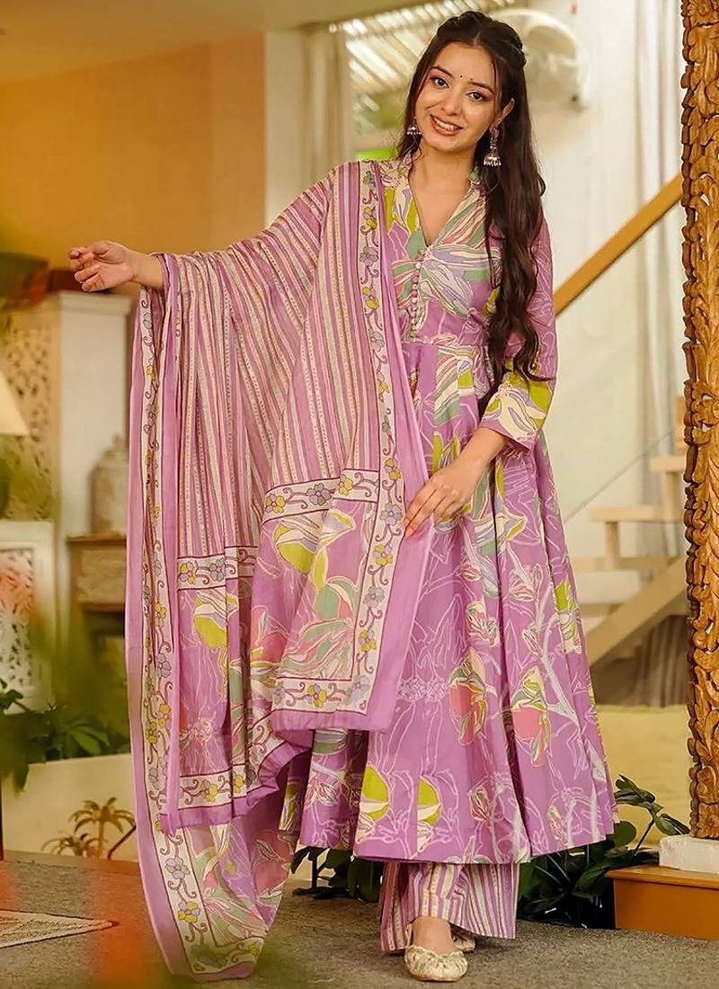 Pink heavy digital printed pure maslin salwar-kameez