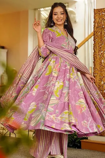 Pink heavy digital printed pure maslin salwar-kameez