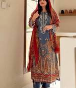 Printed chinon kurta plazzo set with dupatta & diamond work