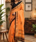 orange chanderi cotton geomatric & floral printed ready made saree