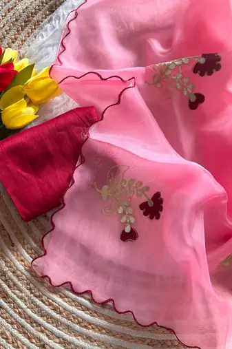 Pink Color  gota work Organza Saree