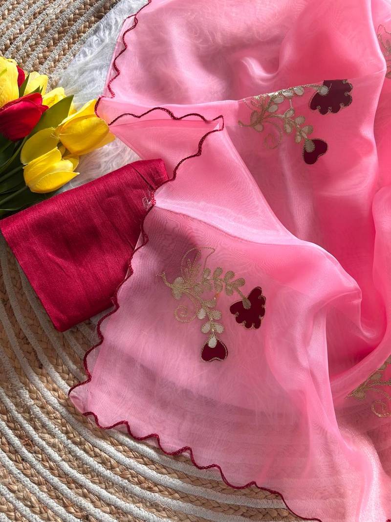 Pink Color  gota work Organza Saree
