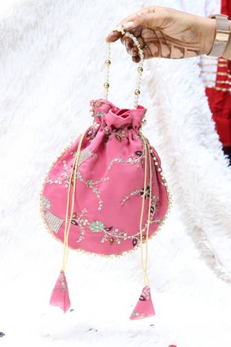 Pink color pearl handle designer embroidery batwa
