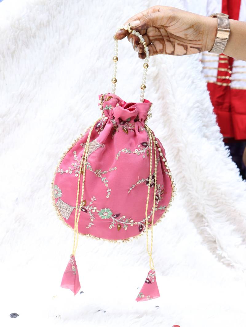 Pink color pearl handle designer embroidery batwa