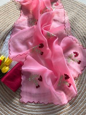 Pink Color  gota work Organza Saree 2