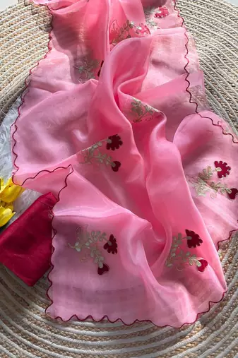 Pink Color  gota work Organza Saree