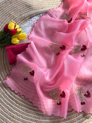 Pink Color  gota work Organza Saree 3