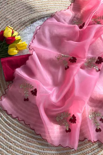 Pink Color  gota work Organza Saree