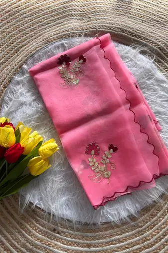 Pink Color  gota work Organza Saree
