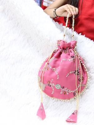 Pink color pearl handle designer embroidery batwa 2