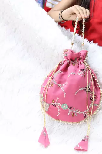 Pink color pearl handle designer embroidery batwa