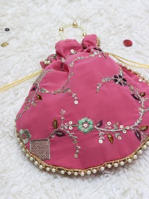 Pink color pearl handle designer embroidery batwa 3