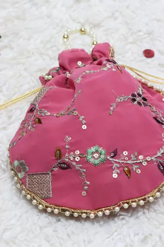 Pink color pearl handle designer embroidery batwa