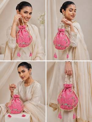 Pink color pearl handle designer embroidery batwa 4
