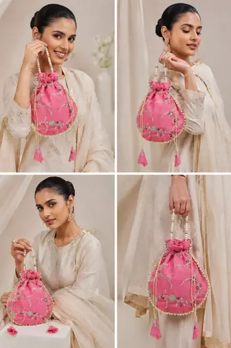 Pink color pearl handle designer embroidery batwa