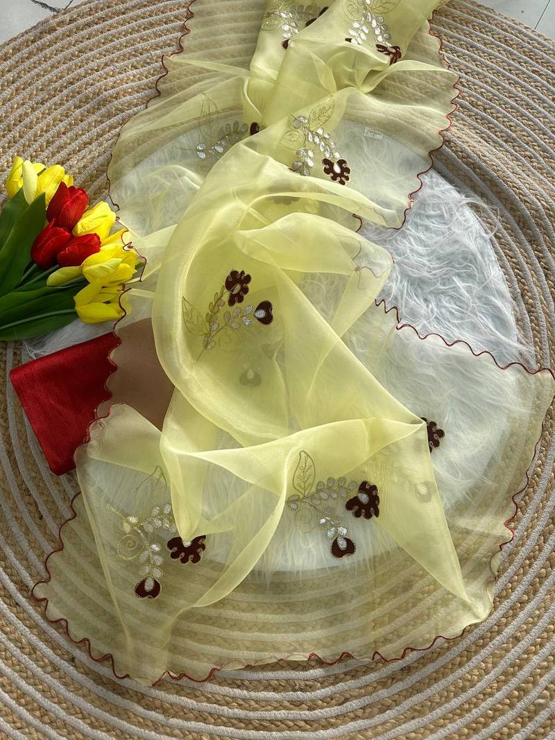 Yellow Color  gota work Organza Saree