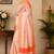 beige & orange chanderi cotton striped printed pre-stitched saree