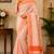 beige & orange chanderi cotton striped printed pre-stitched saree