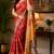 red & orange chanderi cotton floral motifs printed pre-stitched saree