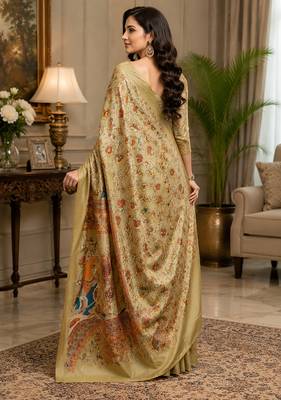 ivory chanderi cotton kalamkari printed ready to wear saree 3