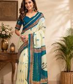 cream chanderi cotton ajrakh print printed ready made saree