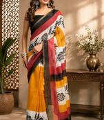 multicolor chanderi cotton floral roses printed pre-stitched saree