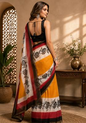 multicolor chanderi cotton floral roses printed pre-stitched saree 3
