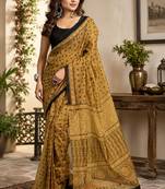 mustard chanderi cotton kalamkari printed ready to wear saree