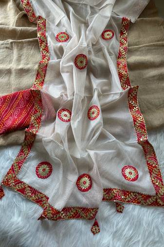 White Color Bandhani patch gota work  Kota doriya Saree