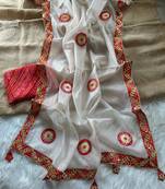 White Color Bandhani patch gota work  Kota doriya Saree