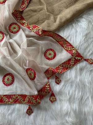 White Color Bandhani patch gota work  Kota doriya Saree 3